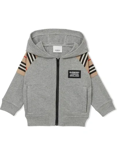 Burberry Babies' Hamilton Icon Stripe Panel Cotton Hoodie In Grey