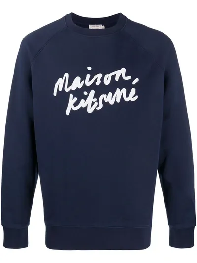 Maison Kitsuné Logo-print Cotton-jersey Sweatshirt In Blue