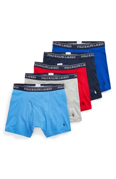 Polo Ralph Lauren Classic Fit Boxer Briefs - Pack Of 5 In Gray/blue/dark Blue/red