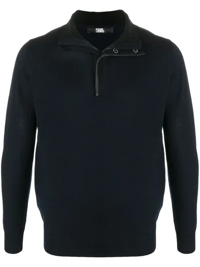 Karl Lagerfeld Half-zip High-neck Sweater In Blue