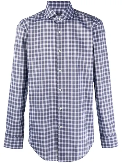 Hugo Boss Spread Collar Gingham Shirt In Blue