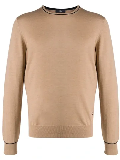 Fay Contrast Piping Virgin Wool Jumper In Neutrals