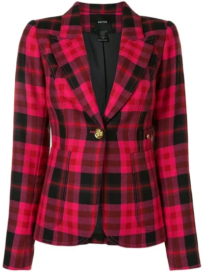 Smythe Plaid Patch Pocket Duchess Blazer In Pink