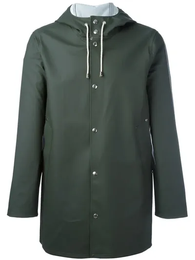 Stutterheim Drawstring Hood Raincoat In Green