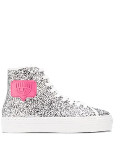 Chiara Ferragni Hi-top Patch Glitter Sneakers In Silver