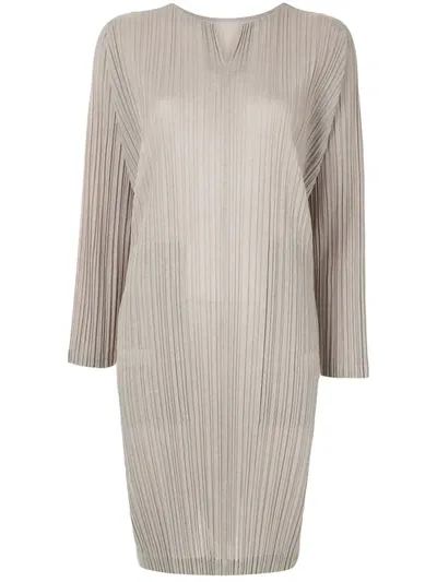 Issey Miyake Ramie Pleated Dress In Neutrals