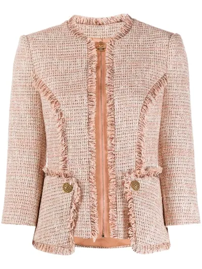 Elisabetta Franchi Fringed-trim Tweed Jacket In Neutrals