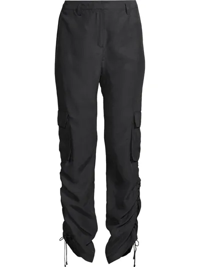 Nicole Miller Habotai Silk Cargo Pants In Black