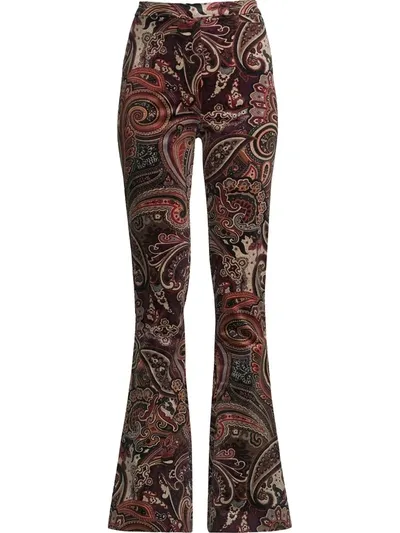 Nicole Miller Paisley Velvet Bell-bottom Trousers In Red