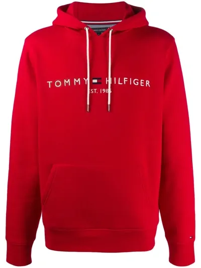 Tommy Hilfiger Logo Print Hoodie In Red