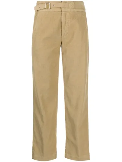 Dondup Belted Corduroy Trousers In Neutrals