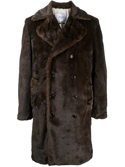 Paltò Double Breasted Faux Fur Coat In Brown