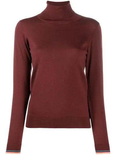 Paul Smith Roll Neck Ribbed Knit Sweater In Red