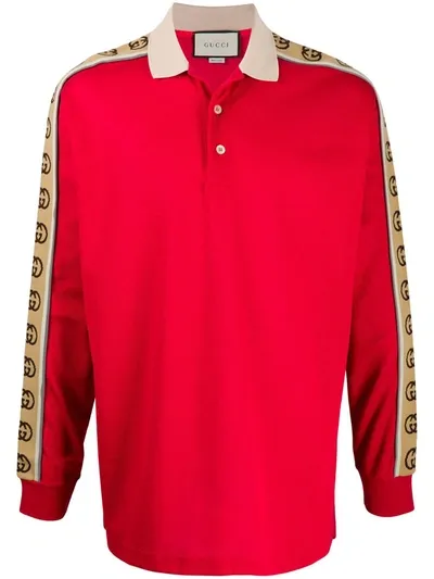 Gucci Gg-logo Panel Polo Shirt In Red