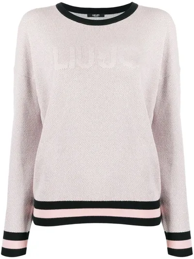 Liu •jo Glitter-effect Waffle-knit Jumper In Pink