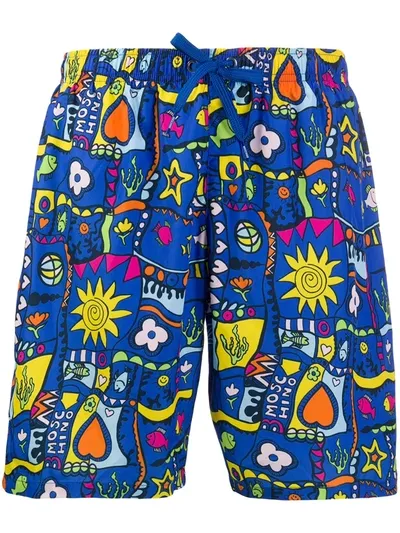 Moschino Graphic Print Swimming Trunks In Blue