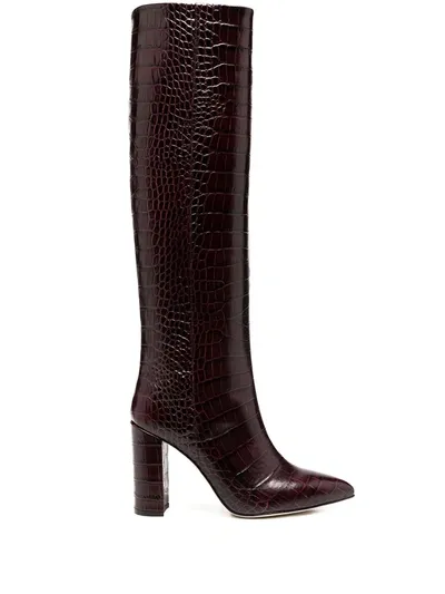 Paris Texas Knee-high Crocodile-effect Leather Boots In Red