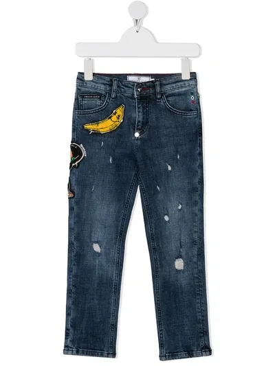 Philipp Plein Junior Kids' King Plein Straight-leg Jeans In Blue