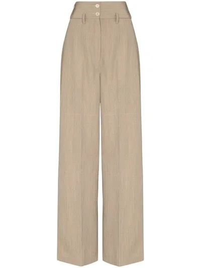 Lemaire Neutrals High Waist Wool Gabardine Wide Leg Trousers