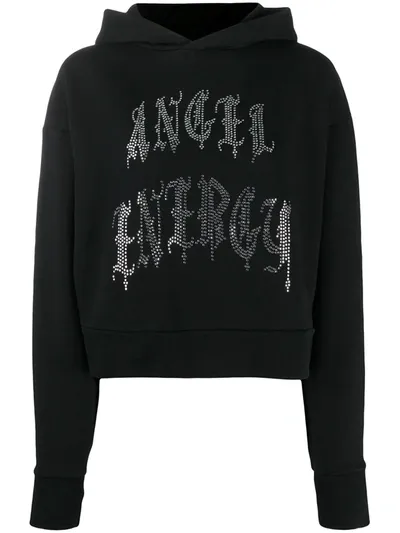 Ashley Williams Crystal Slogan Hoodie In Black