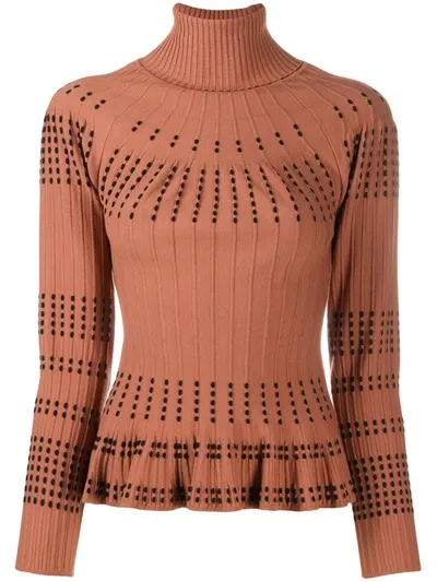 Antonino Valenti Peplum-hem Dot-jacquard Top In Brown