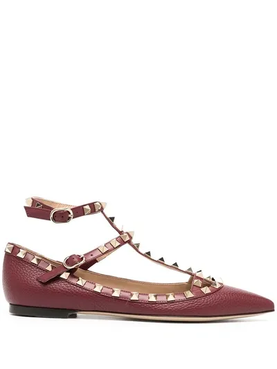 Valentino Garavani Rockstud Point-toe Ballerina Flats In Red