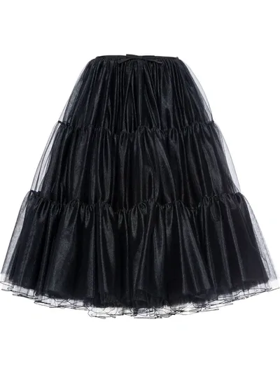 Miu Miu Ruched Tulle Flared Skirt In Black