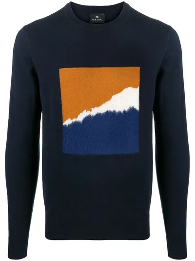 Ps By Paul Smith Long-sleeved Mountain Print Sweater In Blue