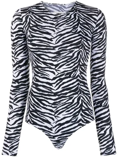 Mm6 Maison Margiela Long Sleeve Zebra Bodysuit In Black/white