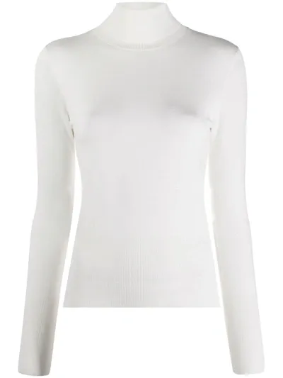 Liu •jo Roll Neck Ribbed Knit Jumper In White