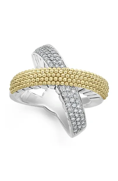 Lagos Sterling Silver & 18k Yellow Gold Caviar Lux Diamond Ring