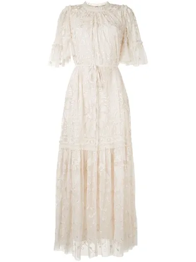 Needle & Thread Floral-lace Round-neck Long Dress In Yellow