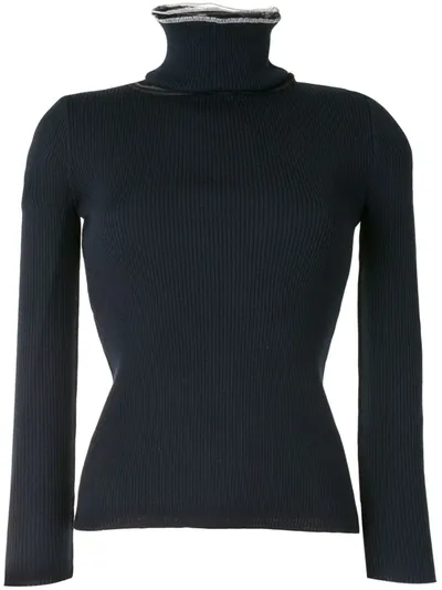 Y/project Tulle-panel Roll Neck Jumper In Blue