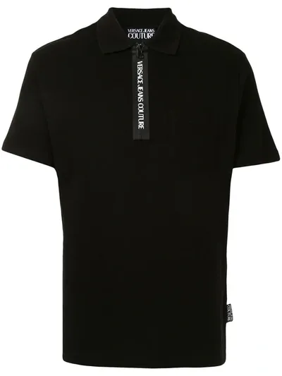 Versace Jeans Couture Logo Print Short-sleeved Polo Shirt In Black