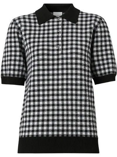 Burberry Gingham Jacquard Polo Shirt In Black