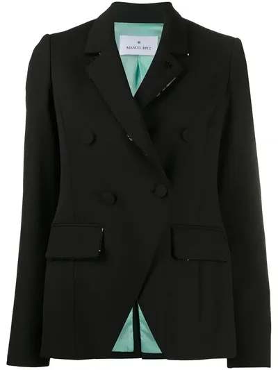 Manuel Ritz Sequin Lapel Double-breasted Blazer In Black