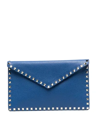 Valentino Garavani Studded Leather Envelope Clutch In Blue