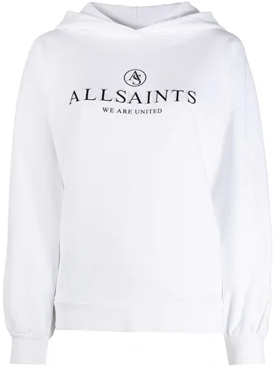 Allsaints Unite Logo Print Hoodie In White