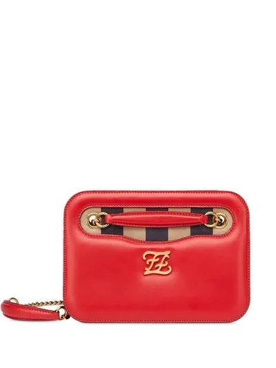 Fendi Karligraphy Pocket Red Leather Shoulder Bag In Flame