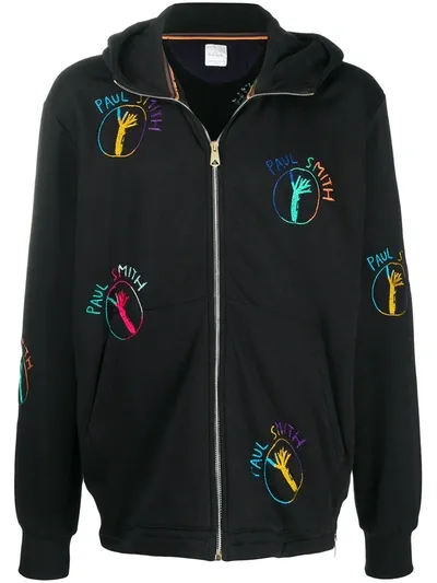 Paul Smith Embroidered-logo Zipped Hoodie In Black