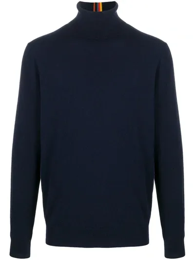 Paul Smith Roll Neck Ribbed-knit Edge Sweater In Blue