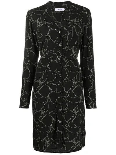 Calvin Klein Floral Print Shirt Dress In Black