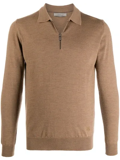 Corneliani Knitted Polo Shirt In Brown