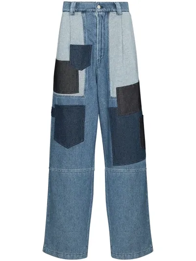 Sunnei Blue Loose Fit Patchwork Jeans