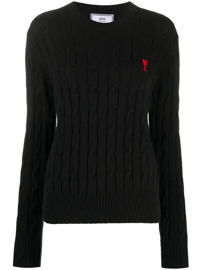 Ami Alexandre Mattiussi Crew-neck Cable-knit Wool Jumper In Black