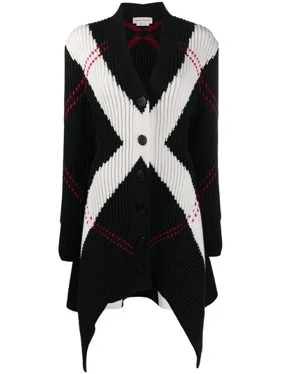 Alexander Mcqueen Stripe-detail Long Cardigan In Black