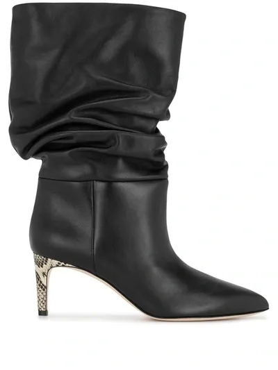 Paris Texas Snakeskin-effect Heel Slouchy Boots In Black