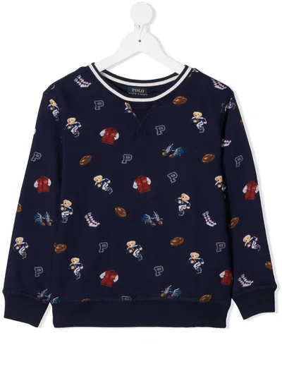 Ralph Lauren Kids' Polo Bear Print Sweatshirt In Blue