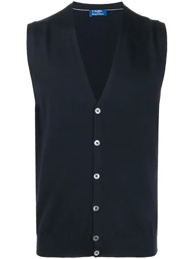 Barba V-neck Vest In Blue