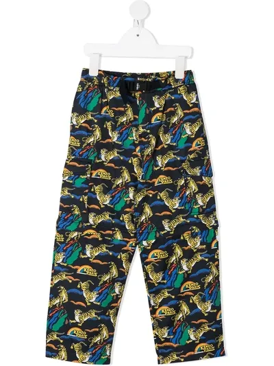 Kenzo Kids' Leopard-print Logo Trousers In Blue